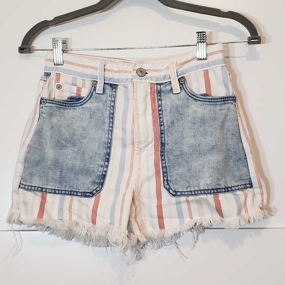 American Eagle Red White Blue Hi Rise Mom Shorts Cotton Size 00 - Picture 1 of 13